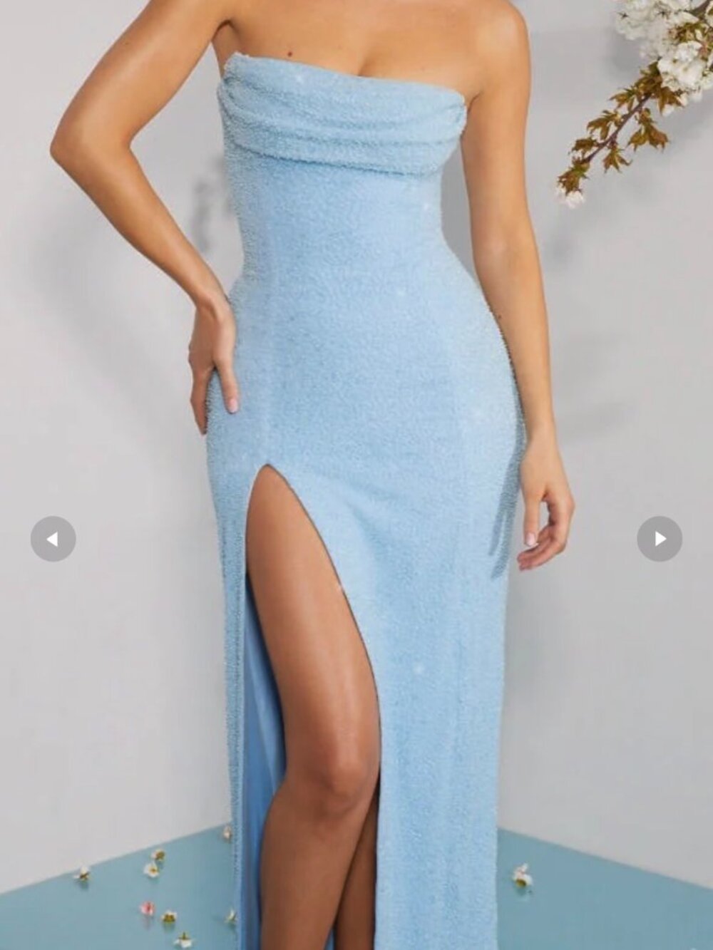NWT - OH POLLY Embellished Bandeau Cowl Neck Maxi Dress in Sky Blue SIZE 10